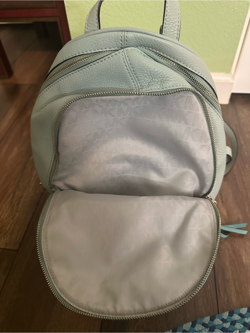 Michael Kors Light Blue and Aqua Pebbled Leather Backpack - Picture 3 of 8